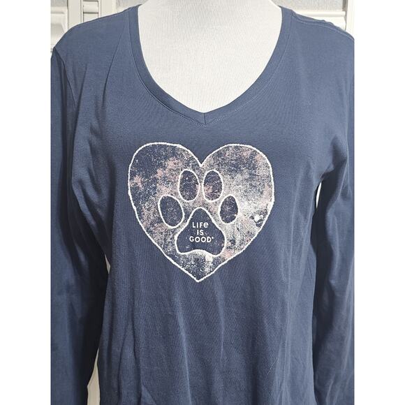 Life is Good Colorful Heart Dog Paw Crusher Crew Neck T Shirt Sz M Blue - Picture 1 of 8